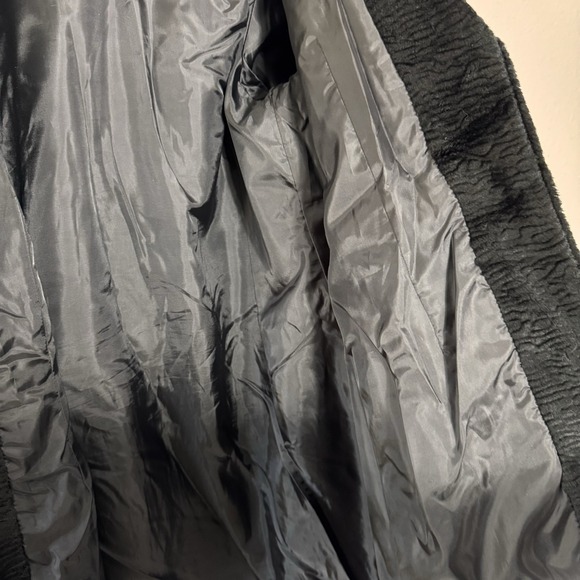 VTG Dennis Basso Women's L Black Leather Jacket Coat Faux Fur Mandarin Collar - Picture 8 of 9